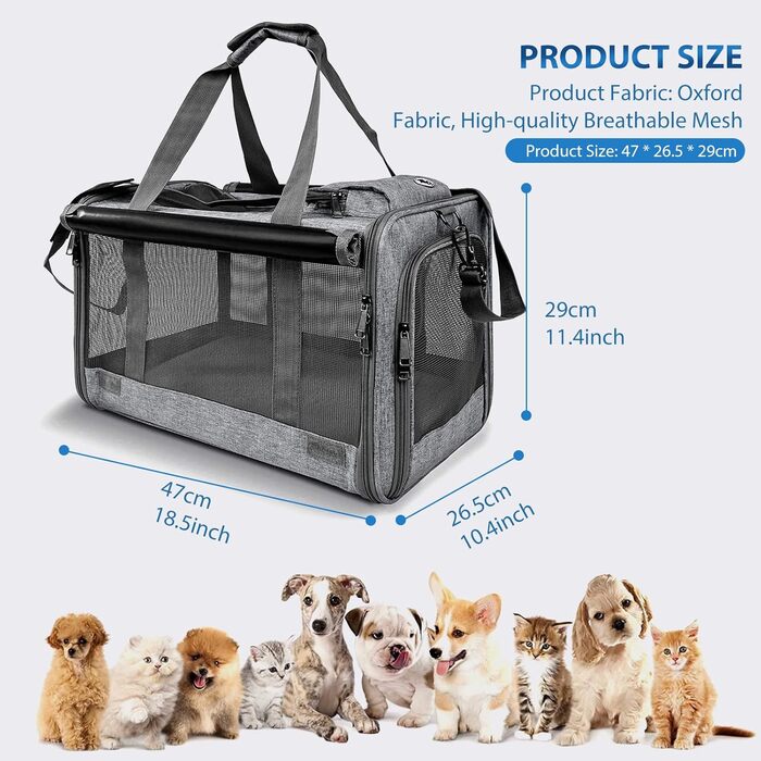 Транспортна переноска для котів та собак PETCUTE, сіра, для подорожей, кемпінгу, з регульованим плечовим ременем, розкладний дизайн