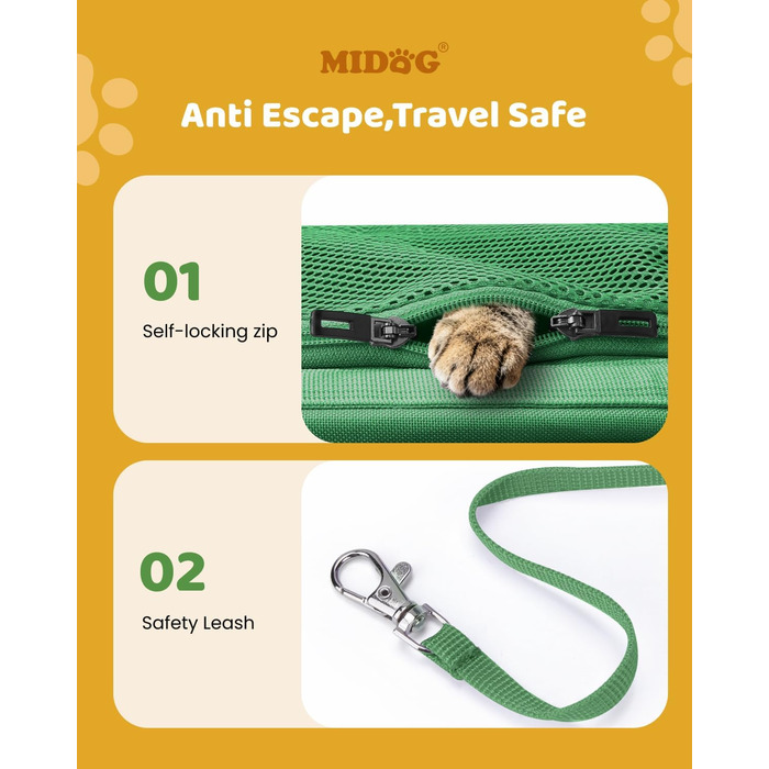Трансформер для котів MIDOG: м'яка переноска з TSA-сертифікацією, для подорожей літаком, під сидіння, з розширеним простором та надійними застібками. Оливковий/Листяний колір
