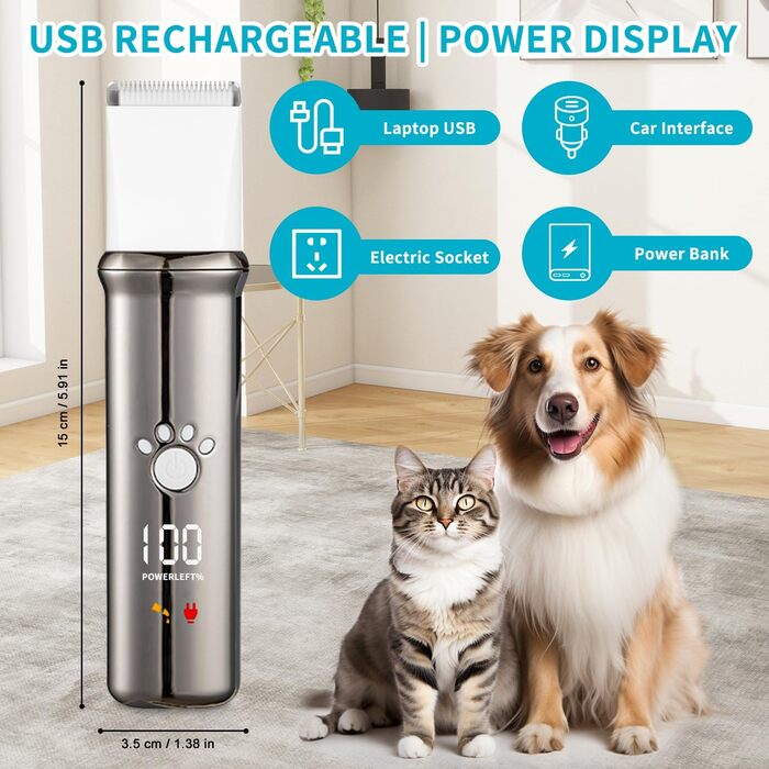 Триммер для собак 4-в-1: машинка для стрижки, ножиці, точилка для кігтів, гребінець. Безшумна, акумуляторна. Підходить для собак та котів.