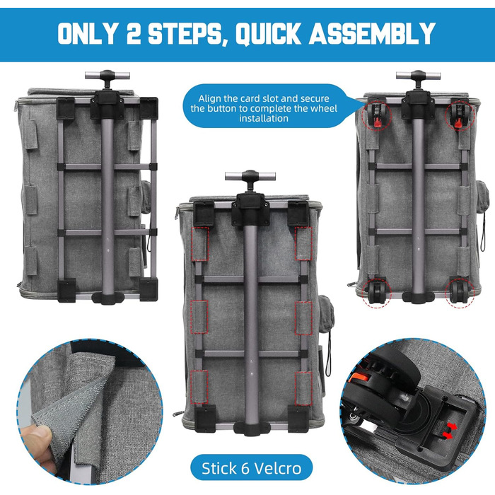 Переноска для котів велика, на колесах, 2-в-1 з відділеннями, з іграшкою та ремінком (сіра)