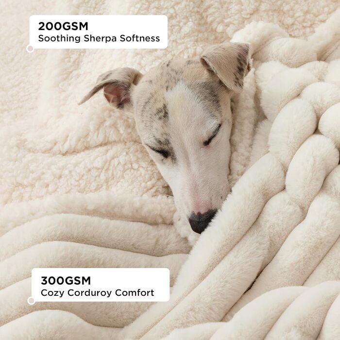 Водонепроникний коврик для собак BEDSURE - 127 x 152 см, миючий, для великих собак, м'який та пухнастий, захисний коврик на собаче ліжко, ковдра для собак, кремовий XL (127x152 см)