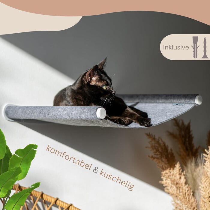 Кігтеточка-гамак для котів AZANO® XL з металу | Дизайнерська стіна для лазіння котів | Гамак для котів на стіну | великий та стабільний (Сірий) AZANO-Сірий