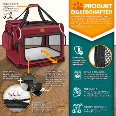Трейвел-бокс для собак та котів TRESKO® S 50x34x34cm | Розкладний, з підкладкою, лопаткою та світловідбивачами | Для маленьких та великих собак | Червоний