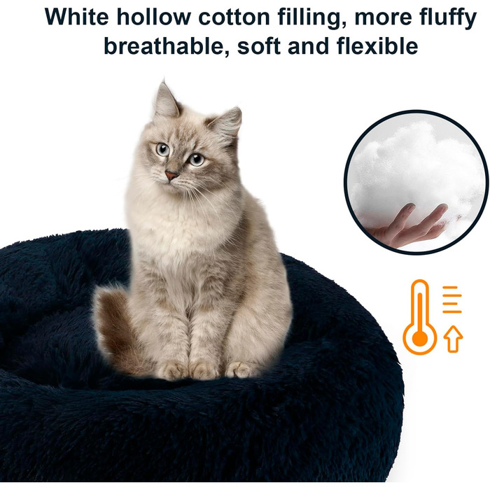 Кішка ліжко Aspand, м'яке, діаметр 60 см - зручне ліжко для котів з неслизьким дном для теплого та затишного сну (60x60x18 см, Темно-синій)