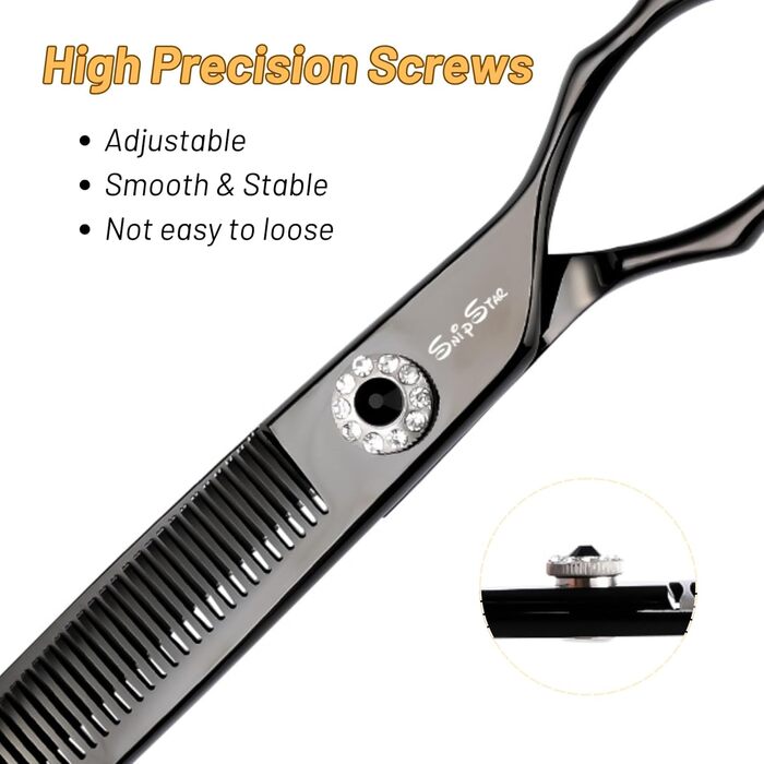 Професійна вигнута ножиця для грумінгу домашніх тварин 7.5 дюймів (19 см), 56 зубів, чорний колір, 25% тонкість