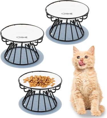 Набір мисок для котів YAYODS 3 шт. з підставкою - керамічні, підняті, з силіконовим килимком, для корму, миски для котів, миски для котів на підставці, стійкі, для миття в посудомийній машині