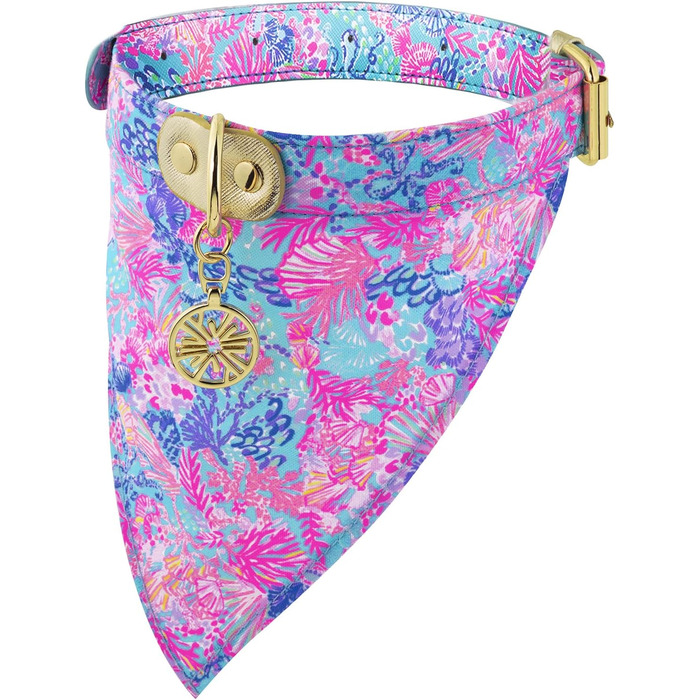Регульоване нашийник-хустинка Lilly Pulitzer для собак, міцна екошкіра, застібка, кільце для повідця/жетона, Splendor im Sand, розмір M/L