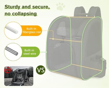Pecute рюкзак для тварин з сіткою, переноска для котів і собак XL, легкий дихаючий водонепроникний, складний, чорний