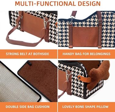 Автокрісло для собак Amoilly, середньорозмірне, з консоллю та підняттям для котів, брудовідштовхувальне, переноска для тварин, з ременями та килимком (Колір: Коричневий, Розмір: M)