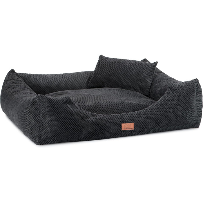 Кругле/прямокутне ліжко для собак та котів Oaza, м'яке, текстильне, кольори: кремовий, чорний, розмір 80x70 см