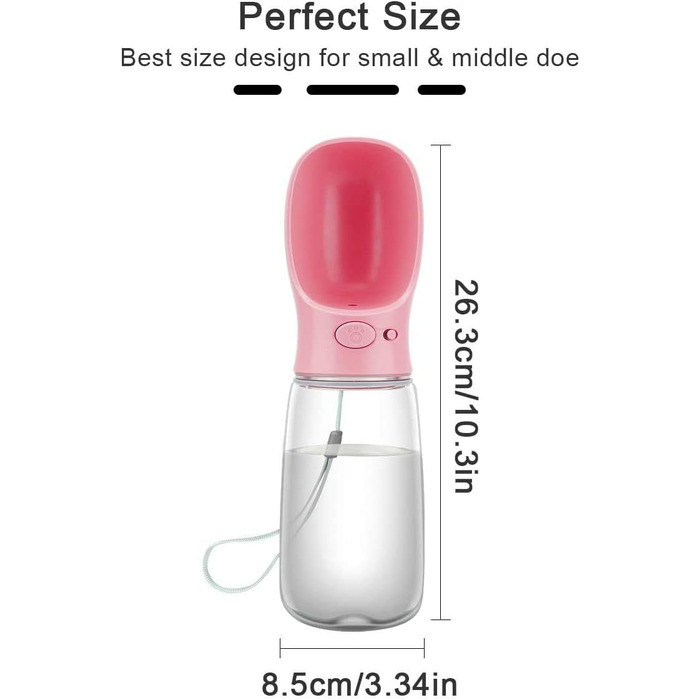 Турботрінка для собак: портативна пляшка, 550 мл, BPA-free, витокозахисна, для подорожей, біла/рожева