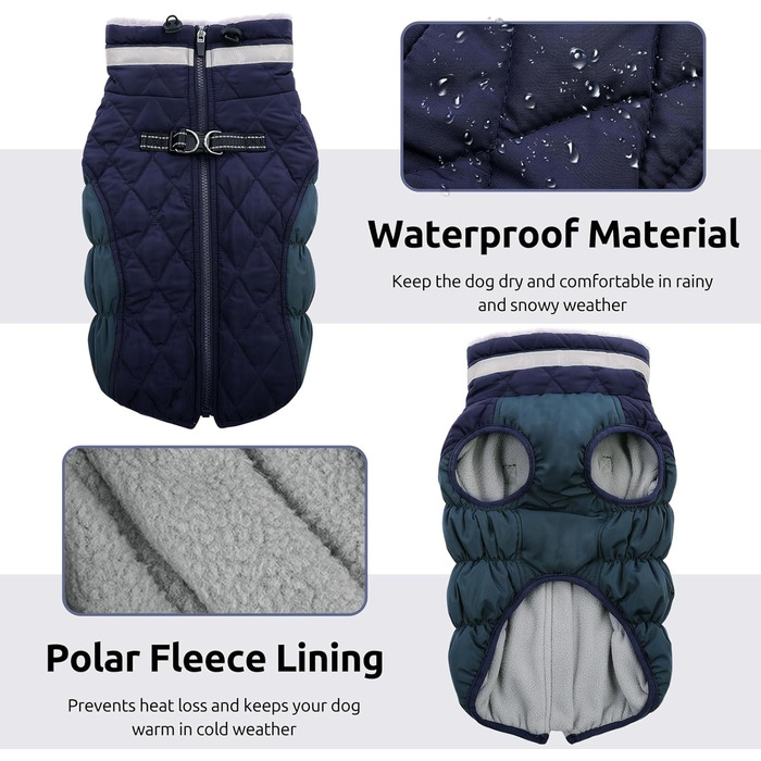 Зимовий одяг для собак CITETOILE: теплий водонепроникний жилет з флісовою підкладкою та світловідбиваючими елементами (М, темно-синій)