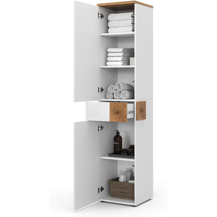Шафа для ванної Vicco Eden, 40x84 см, білий/дуб артізан, високий пенал, меблі для ванної кімнати
