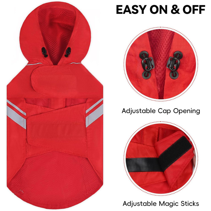 Дощовик для собак VIVAGLORY, червоний, XS/L (обхват грудей 66-76.2 см), водонепроникний, з підкладкою, для зими