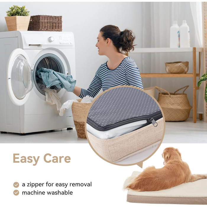 Ортопедичне велике собаче ліжко з Memory Foam, ліжко для собак з охолоджуючою гелевою матрацом, водонепроникним підкладом та знімним плюшевим покривалом для великих собак X-Large, 104x74x10 см, Бежевий (Memory Foam)