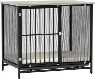 Клітка для собак PawHut для дому, замикана, з подушкою, сірий, 88x55x71 см, для середніх порід до 20 кг