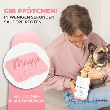 Очисник для лап тварин Maggie & Cooper (розмір S, колір: рожевий) | чисті лапки | з мікрофібровим рушником | 2 розміри | придатний для миття в посудомийній машині | м'які щітки