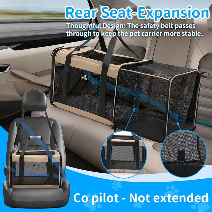 Розширювана переноска для домашніх тварин Wakytu для собак та котів, велика сумка для подорожей з 5 сітчастими вікнами (Коричнева, XXL)