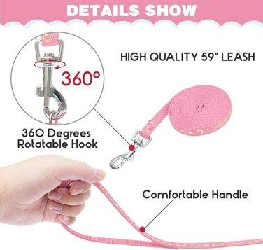 Шлейка для кота PAWCHIE з повідком та ошийником, антивипадкова, регульована, світиться в темряві, для кошенят, для прогулянок на вулиці (Рожева, Small)