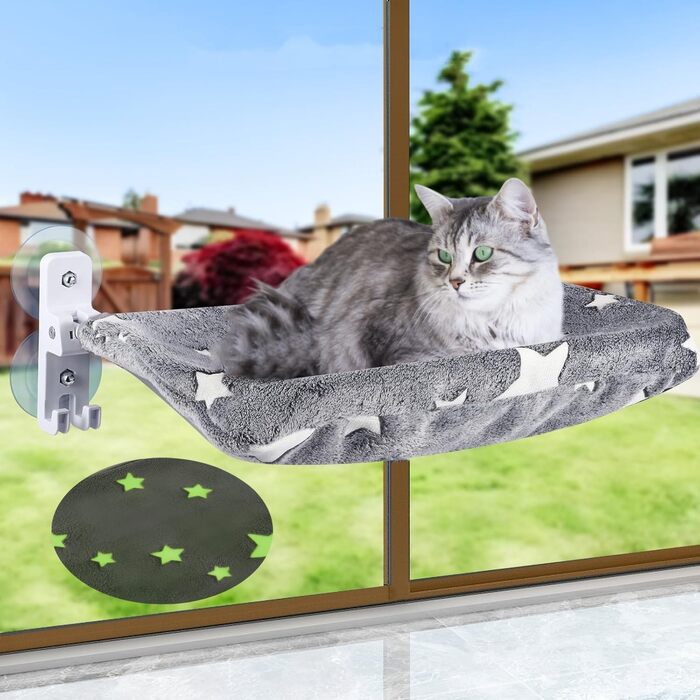Крісло-гамак для котів на вікно, розкладне, сіре з малюнком 