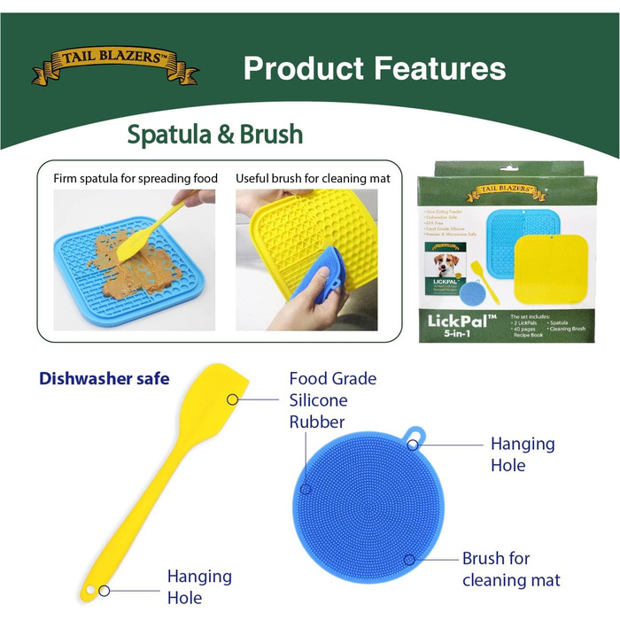 Килимок для собак Lickpal 5-в-1: проти нудьги, з присосками, шпателем та щіткою, рецепти, для ласощів