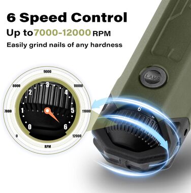 Електричний точилка для кігтів собак Casfuy 6-ступінчаста – безшумна, акумуляторна шліфувальна машинка для собак великих, середніх та маленьких порід, армійного кольору