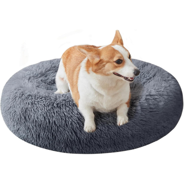 Кругле ліжко для котів та собак Nisrada, 60 см, сіре, з антиковзною основою, для тварин, мисок, цуценят