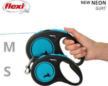 Льокрово-світловідбиваючий поводок для собак Flexi Neon M, 5 м, чорний/неоновий синій