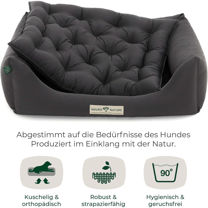 Ортопедичне ліжко для собак HOUND & NATURE Zermatt, корзина для собак середніх порід з високим бортиком, м'яке собаче ліжко з подушкою, яку можна прати (M - 95x70 см, сірий)