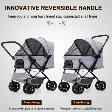 Візок для тварин, візок для собак та котів до 20 кг, чорний. Зручний, з поворотними колесами, кошиком для зберігання та гальмом. Легко складається.