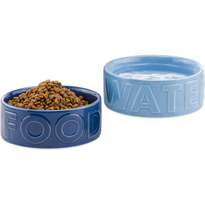 Набір мисок для собак Navaris 2 шт. з кераміки - підходять для мікрохвильовки та мийки посуду - миски для води та корму для собак чорного та білого кольорів - великий об'єм 700 мл Чорний Білий (блакитний)