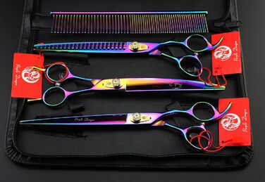 Професійна ножиця для стрижки домашніх тварин Purple Dragon 3-в-1, 17.8/20.3 см, вигнута ножиця та ножиці для собак – догляд за шерстю, A-Райдуга