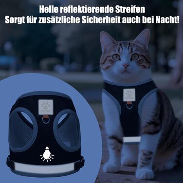 Нашийник для кота Bindokun з повідком, анти-вислизання, комплект для котів та собак, регульований, чорний, M