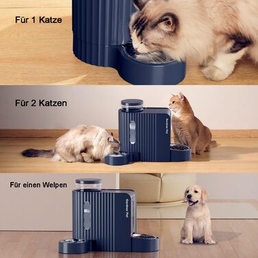 Автоматична годівниця та поїлка Gardner Pet для котів і собак, 2 миски, гравітаційний дозатор корму та води, без електрики, BPA Free, з нержавіючої сталі, 2×3л, синя
