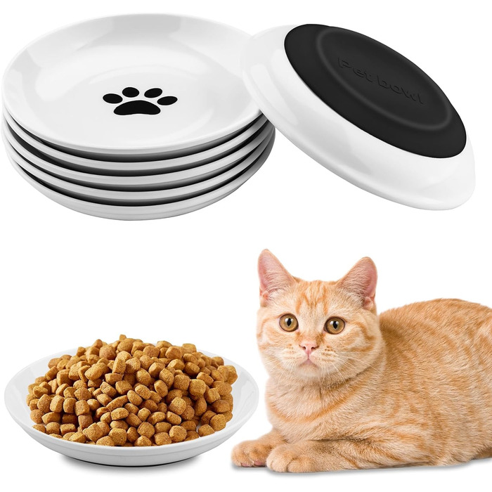 Набори мисок для котів Vexillic (6 шт.) з кераміки, з антиковзким силіконовим дном. Підходять для котів, кошенят та собак.