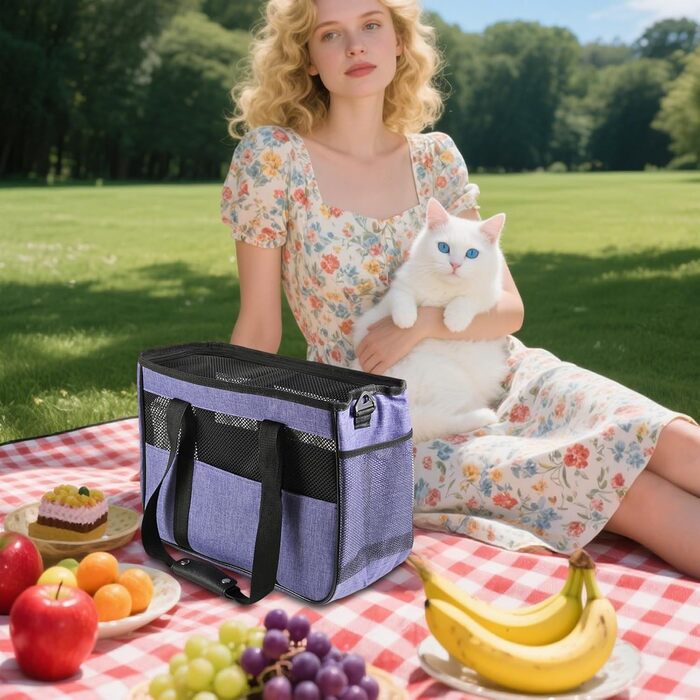 Сумка-переноска для собак та котів Ruwshuuk, багатофункціональна, з кишенями, дихаюча, для прогулянок, подорожей, кемпінгу, відпочинку, активного відпочинку (фіолетова)