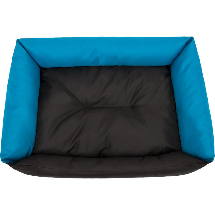 Крісло-ліжко для собак, м'яке лежання для тварин, 82 x 60 см, чорний колір, з екологічної льону, з блакитними боковинами