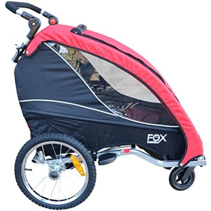 PAPILIOSHOP Fox - Дитяча коляска-трансформер 2-в-1 та велопричіп, червоний, легкий та стабільний