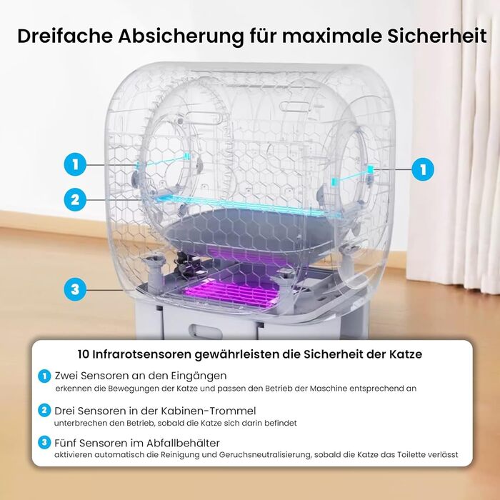 Автоматичний лоток для котів AstroPet 101L з самоочищенням, килимком, керуванням через додаток, великий XXL, для кількох котів, з двома входами, UV-стерилізація, дезодорація негативними іонами кисню, сірий