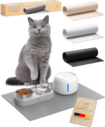 Підкладка під миску для кота Pretty PAW® 60x40 см - аксесуар для фонтану та миски Pretty Paw | неслизька та водонепроникна кормушка, захист підлоги для котів, миски для води та їжі (Сірий, Екстра Широка)