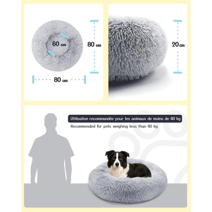 Кругле ліжко для собак та котів, діаметр 60 см, висота 15 см – м'яке, знімний килимок, нековзна підставка, можна прати – сірий колір