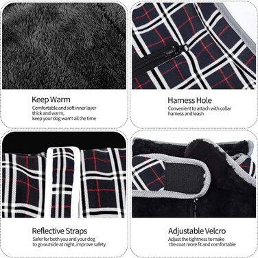Зимовий теплий теплий жилет для собак Eastlion в клітинку, одяг для собак, жилет з отвором для шлейки, чорний, XS, M, L, XL