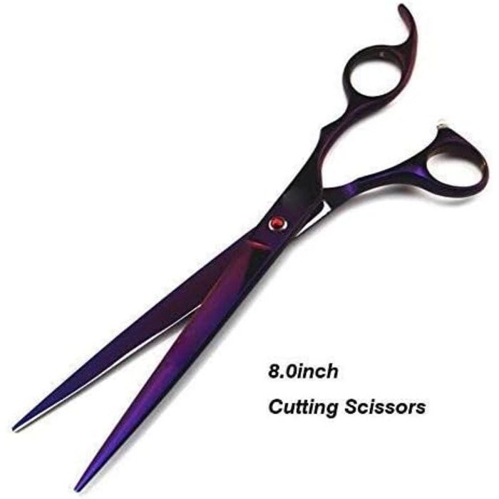 Набір професійних ножиць для грумінгу собак та котів (4 шт.): прямі, зігнуті, для стрижки та фінальної обробки. Виготовлені з нержавіючої сталі.