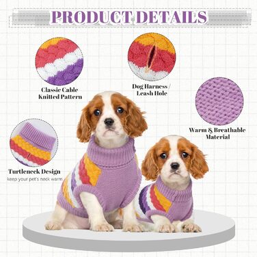 Теплий пуловер для собак Kuoser, для маленьких та середніх собак, флісова одіяг, зима (S, фіолетовий)