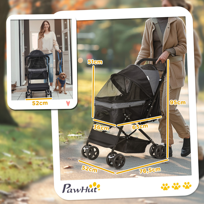 PawHut Dog Buggy Коляска для собак Баггі для маленьких собак і кішок Коляска для домашніх тварин Коляска для домашніх тварин Cat Buggy Oxford Black 76.5 x 52 x 95 см | Аосом