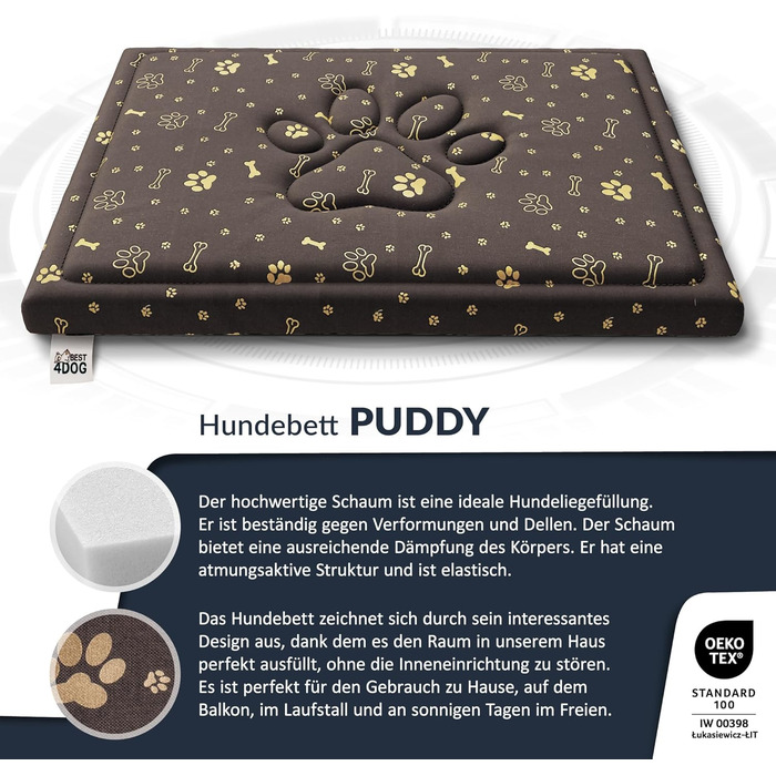 Килимок для собак FDM Puddy, 70x60 см, водонепроникний, з ефектом пам'яті, для маленьких собак, коричневий/золотий