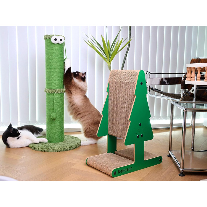 Котячий дряпач Nekosan 86,4 см для дому, з іграшкою та стовпчиком із сизалю 14 см, зелений, для великих котів та кошенят, захист меблів