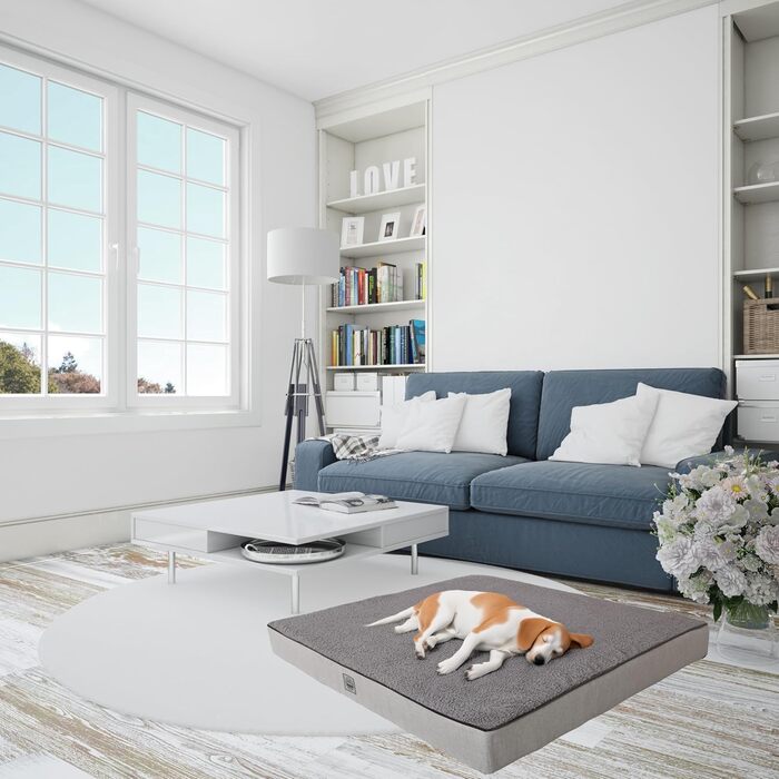 Ортопедичне ліжко для собак середнього розміру, вологостійке, з ультрам'якою піною, знімний, пральний чохол та неслизьке дно, білий та сірий колір, розмір Medium (31.4'L x 23.6'W x 3.1'H)