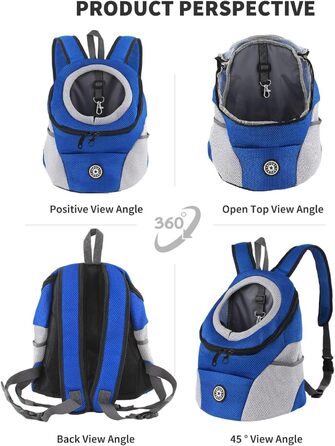 PETCUTE Рюкзак-переноска для собак і котів, блакитний, з регульованим ременем, водонепроникним дном та дихаючою передньою кишенею