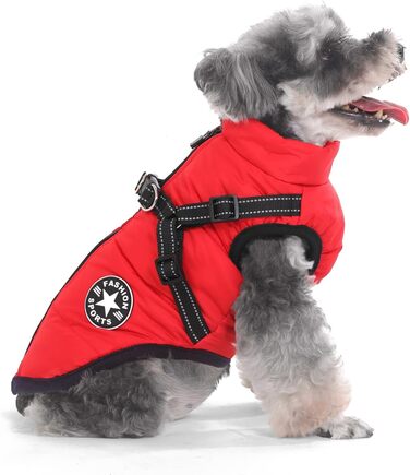 Теплий зимовий одяг для собак Aywoja, водонепроникний, з нашийником, для маленьких собак, червоний (25)